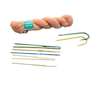 VTG Bucilla Persian Needlepoint Crewel‎ Wool + Bundle Crochet Hooks Crafts